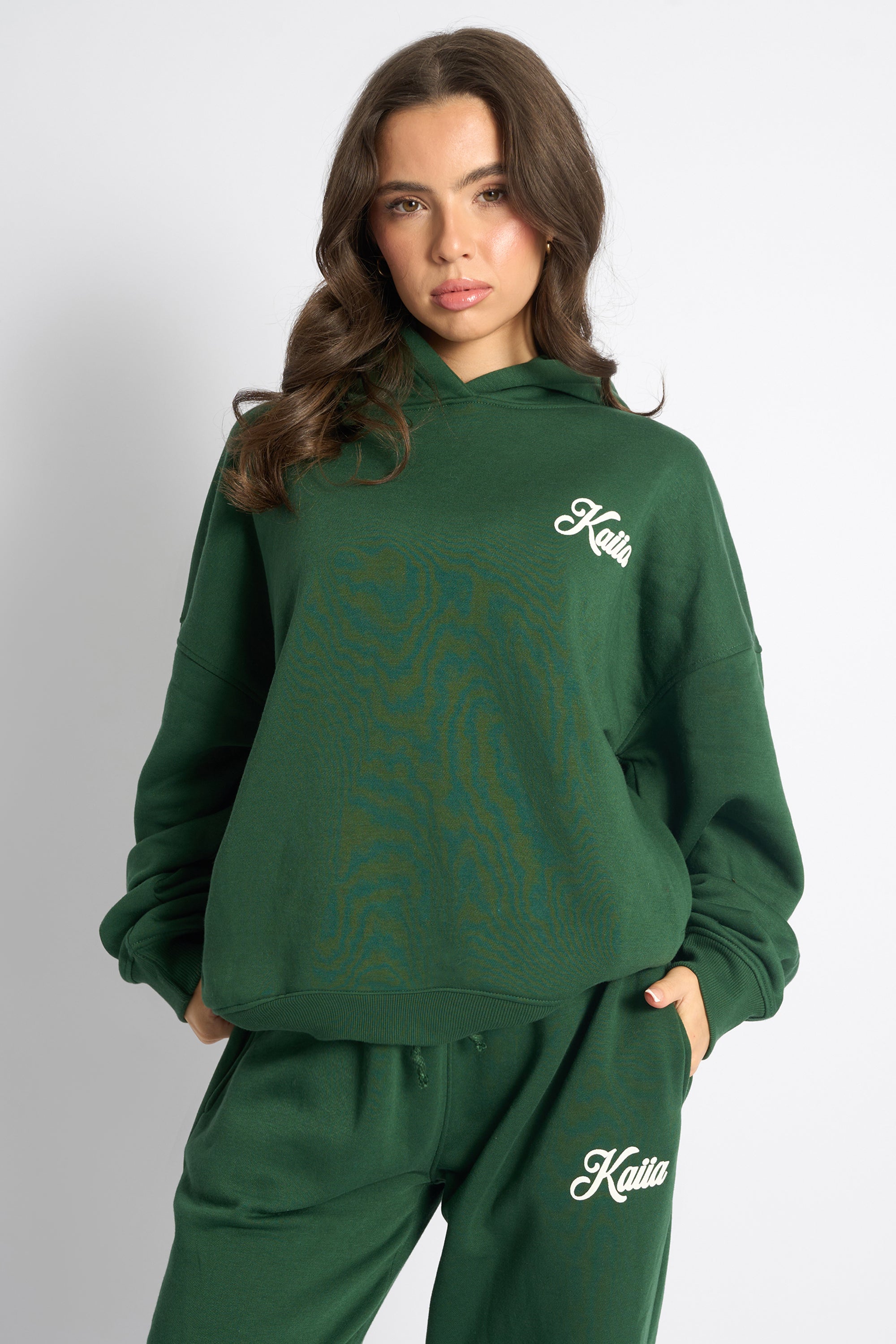 Kaiia Snowflake Logo Oversized Hoodie Forest Green