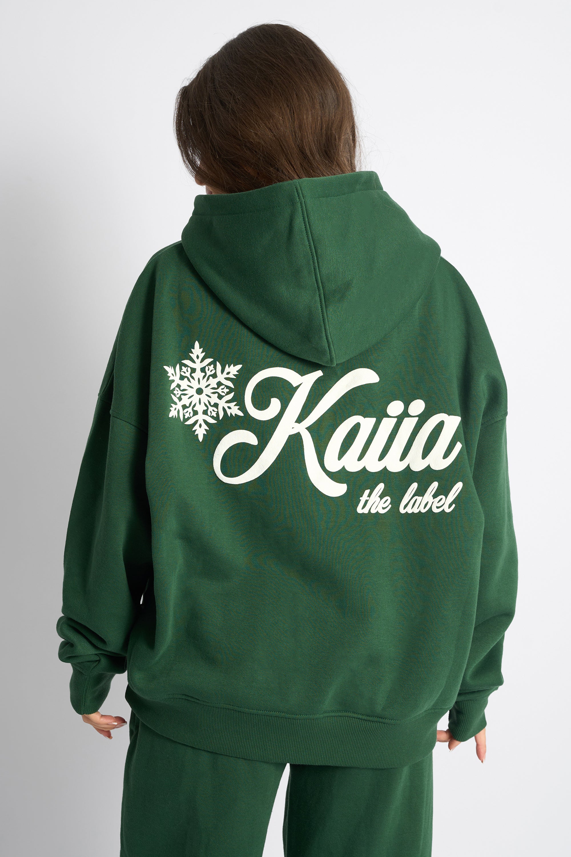 Kaiia Snowflake Logo Oversized Hoodie Forest Green