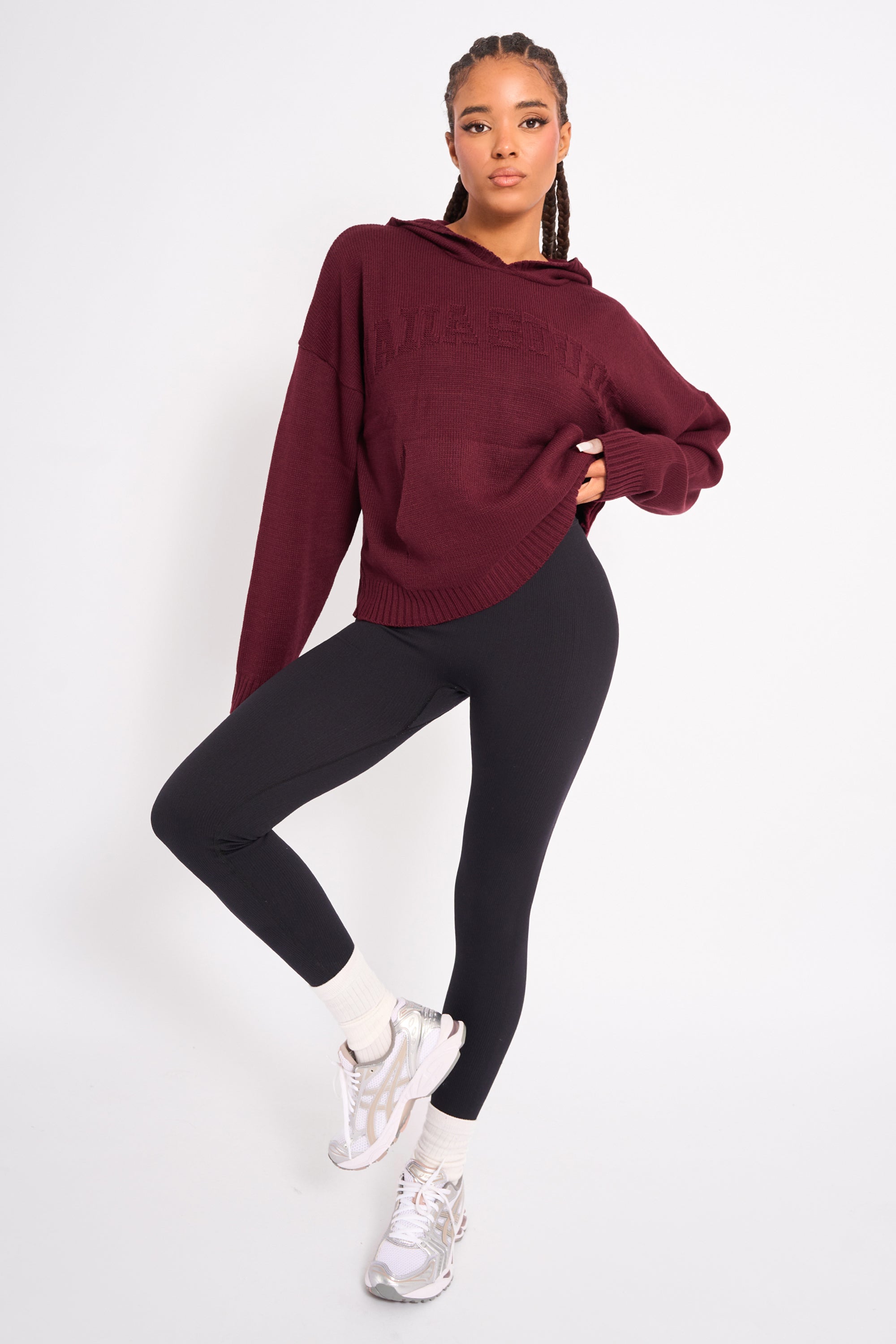 Kaiia Sport Knitted Hoodie Burgundy