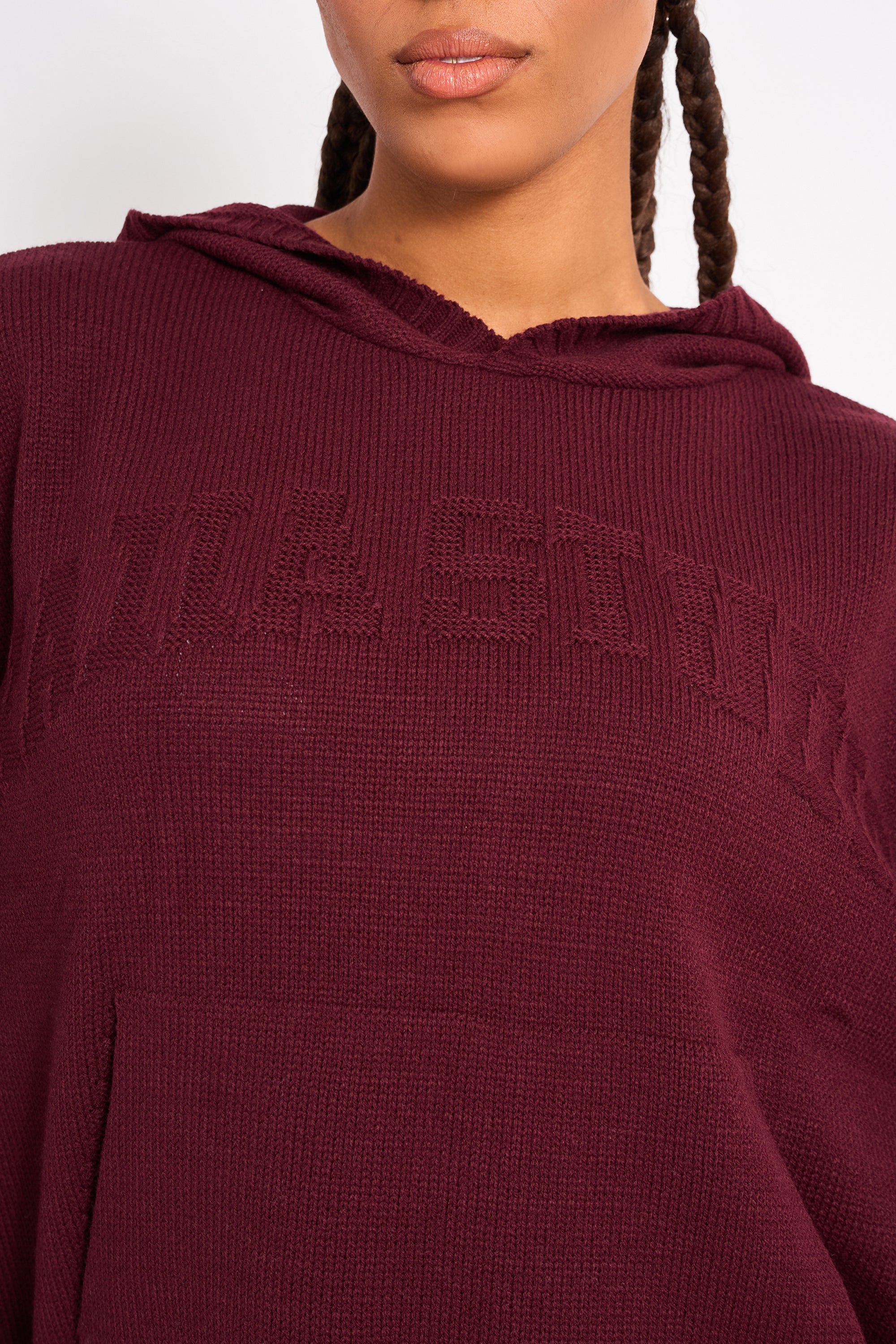 Kaiia Sport Knitted Hoodie Burgundy