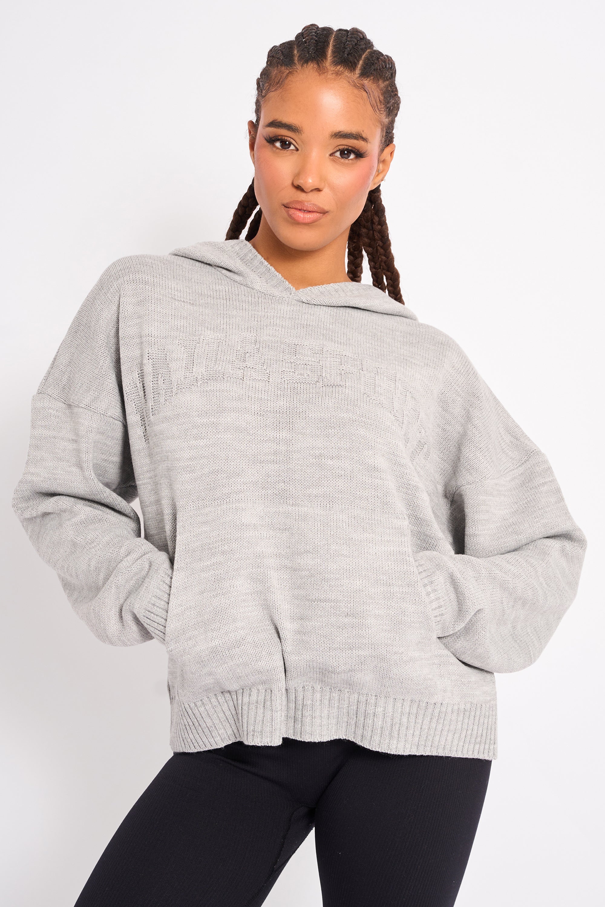 Kaiia Sport Knitted Hoodie Soft Grey