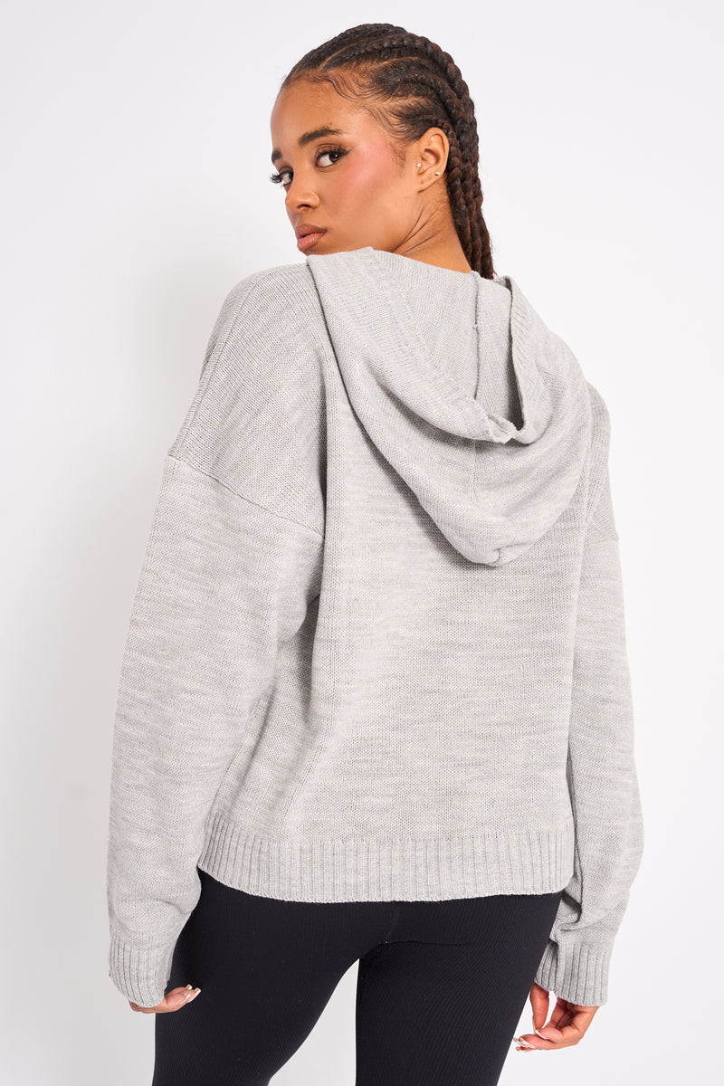 Kaiia Sport Knitted Hoodie Soft Grey