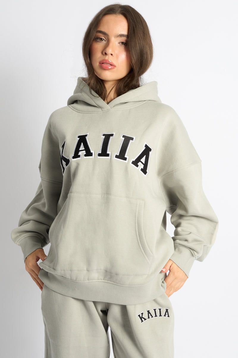 Kaiia Slogan Oversized Hoodie Pebble