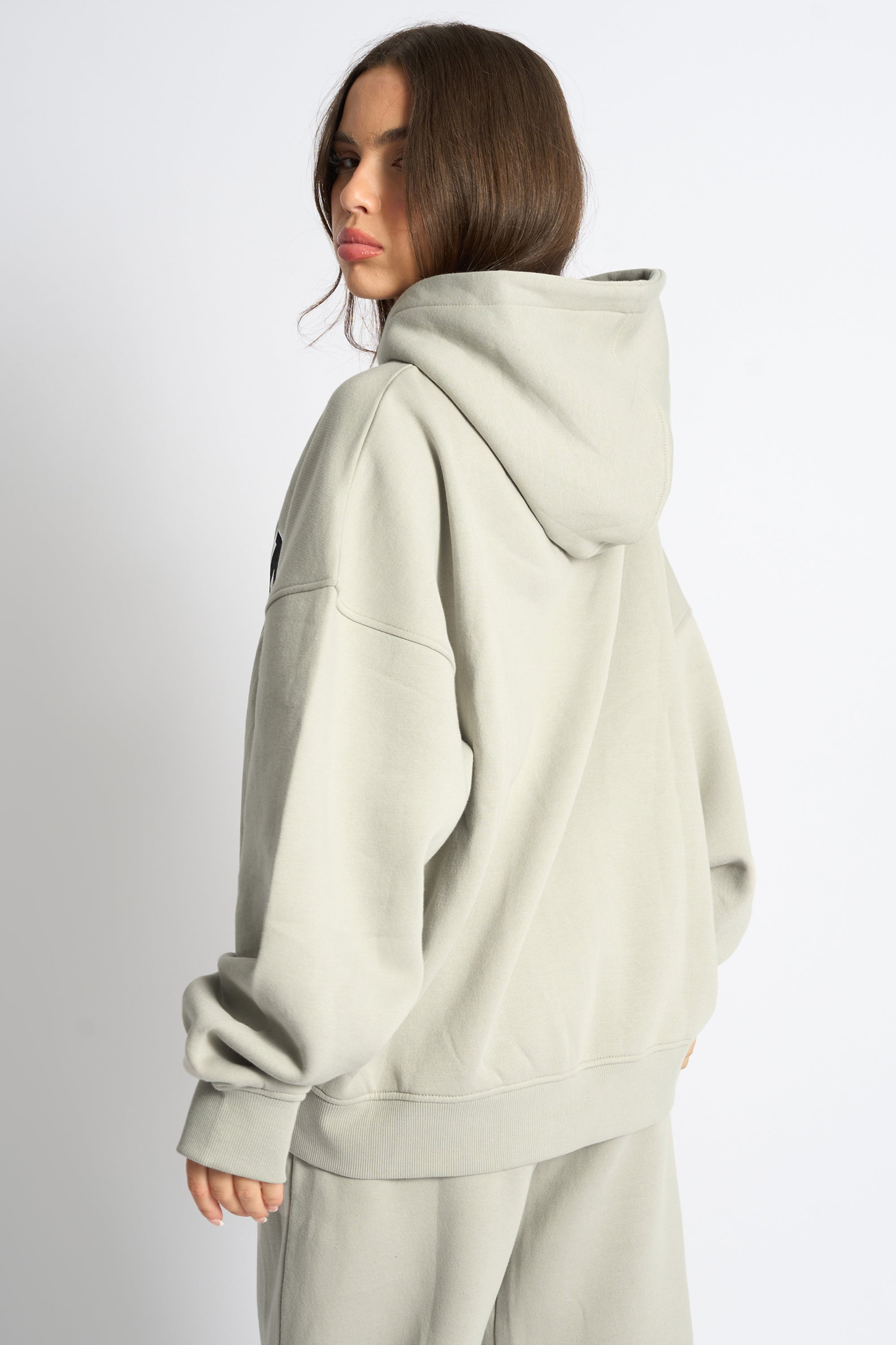 Kaiia Slogan Oversized Hoodie Pebble