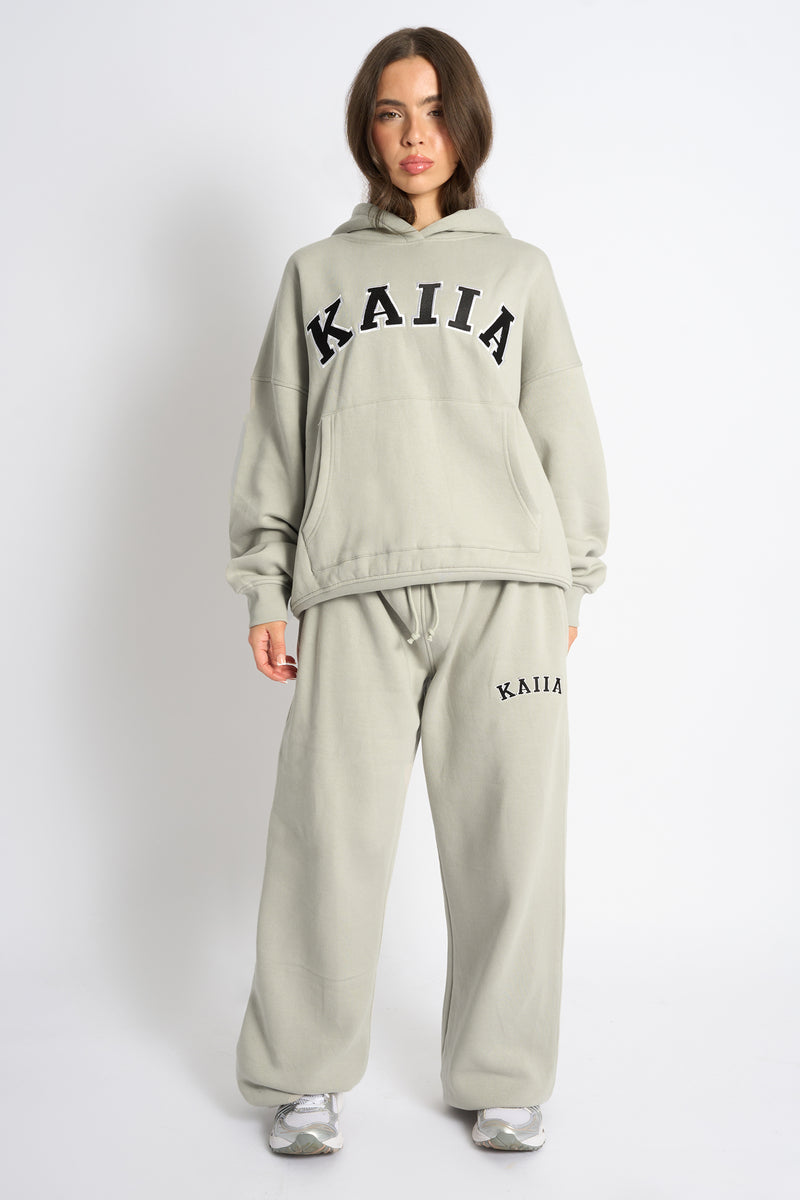 Kaiia Slogan Oversized Hoodie Pebble