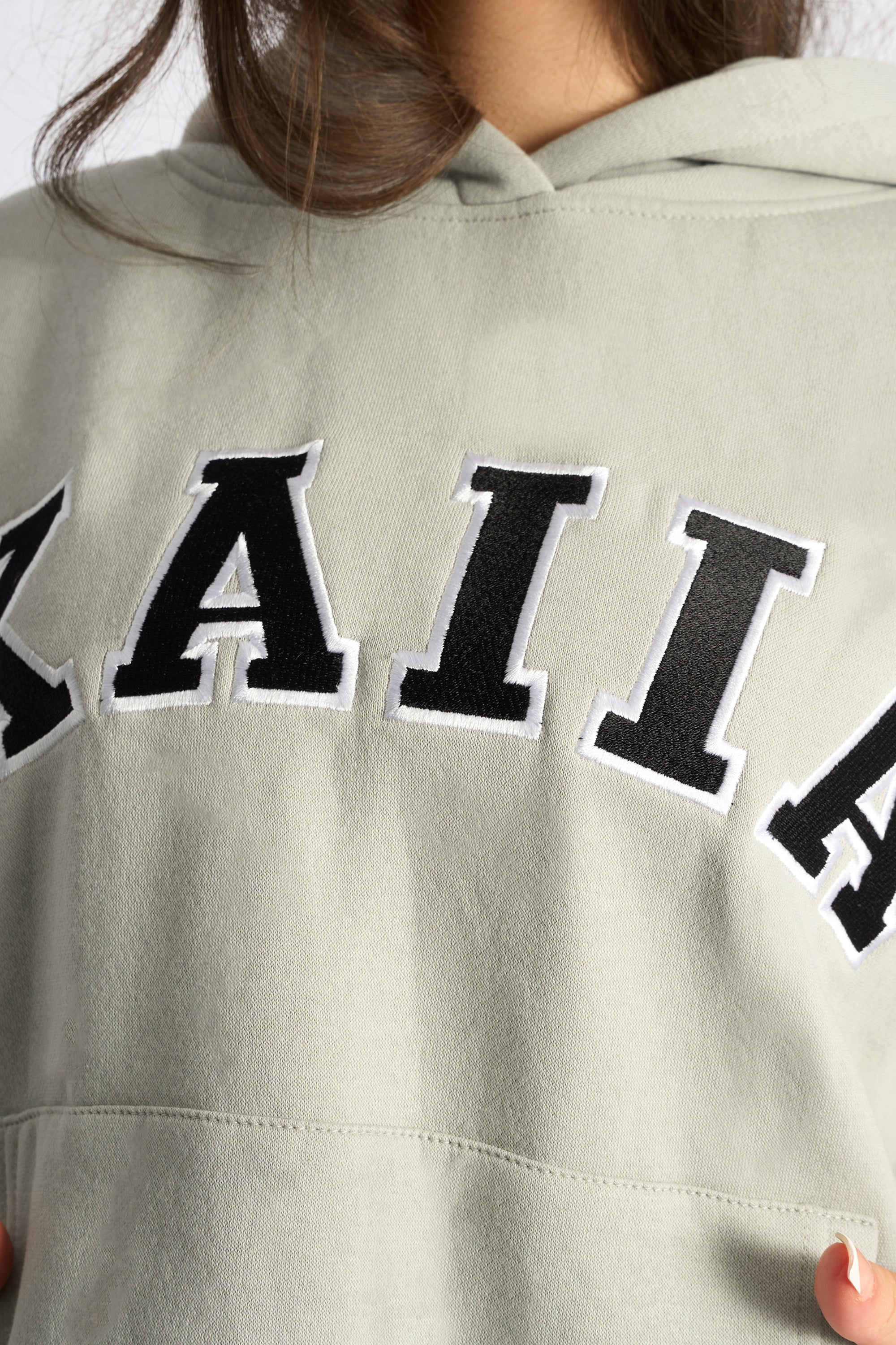 Kaiia Slogan Oversized Hoodie Pebble