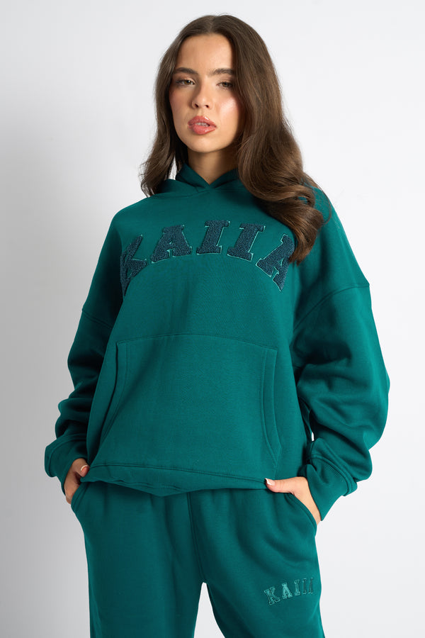 Kaiia Borg Slogan Oversized Hoodie Teal