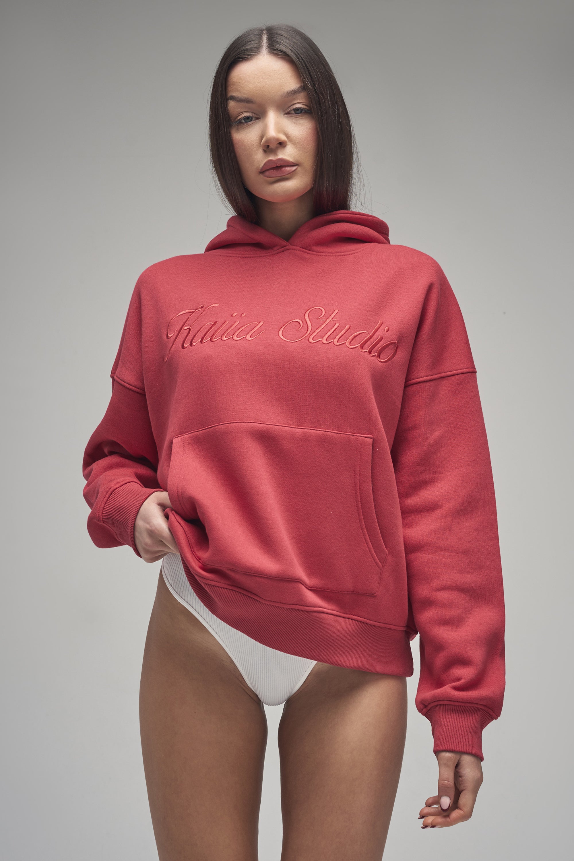 Kaiia Studio Script Logo Oversized Hoodie Red