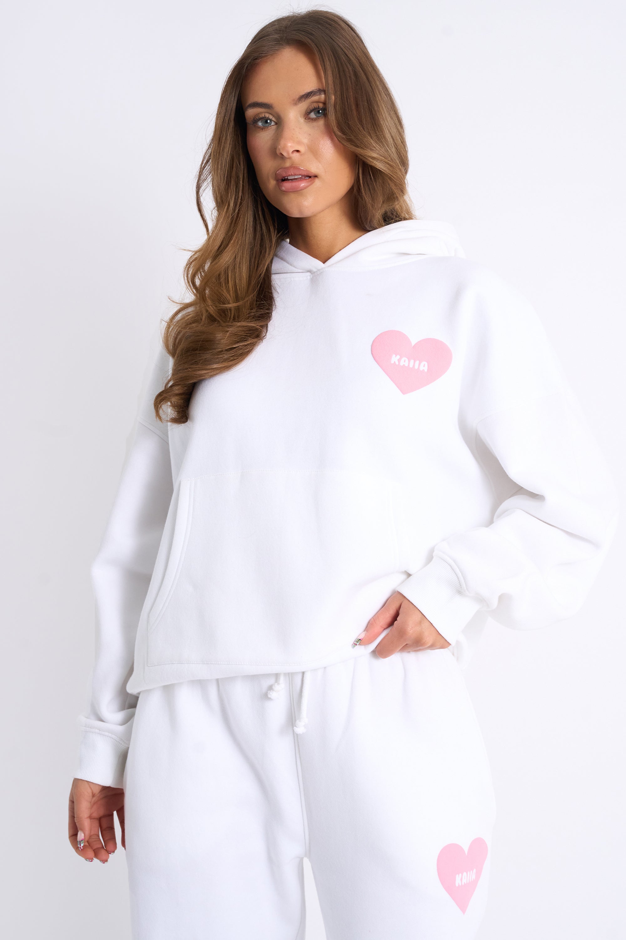 Kaiia Love Heart Graphic Oversized Hoodie White