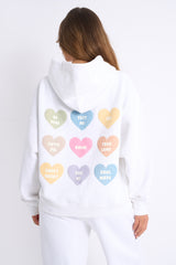 Kaiia Love Heart Graphic Oversized Hoodie White