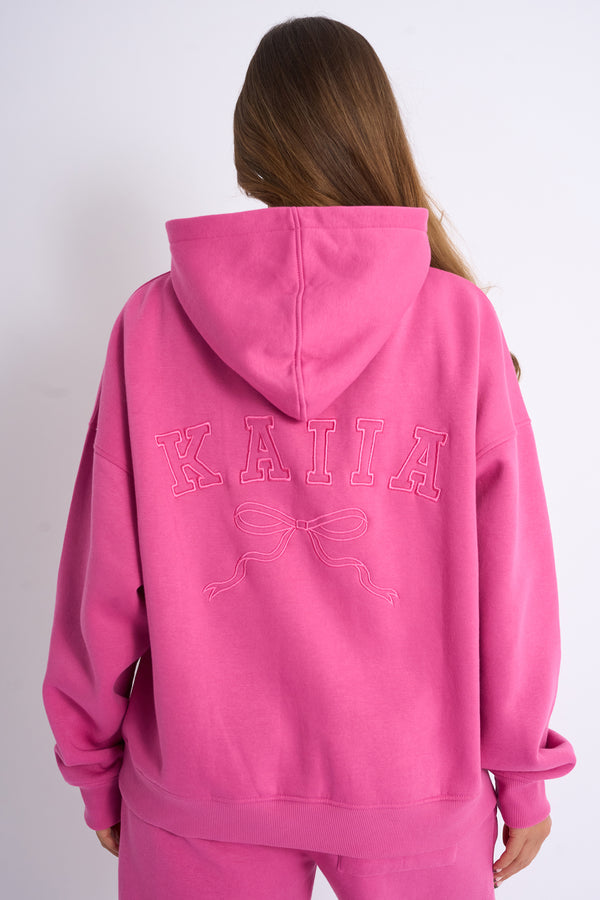 Kaiia Bow Embroidered Oversized Hoodie Bubblegum