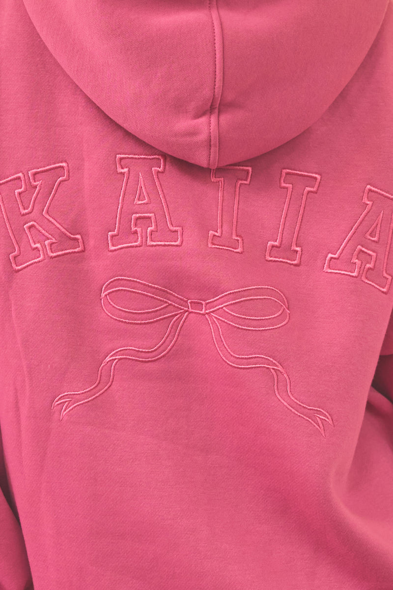 Kaiia Bow Embroidered Oversized Hoodie Bubblegum