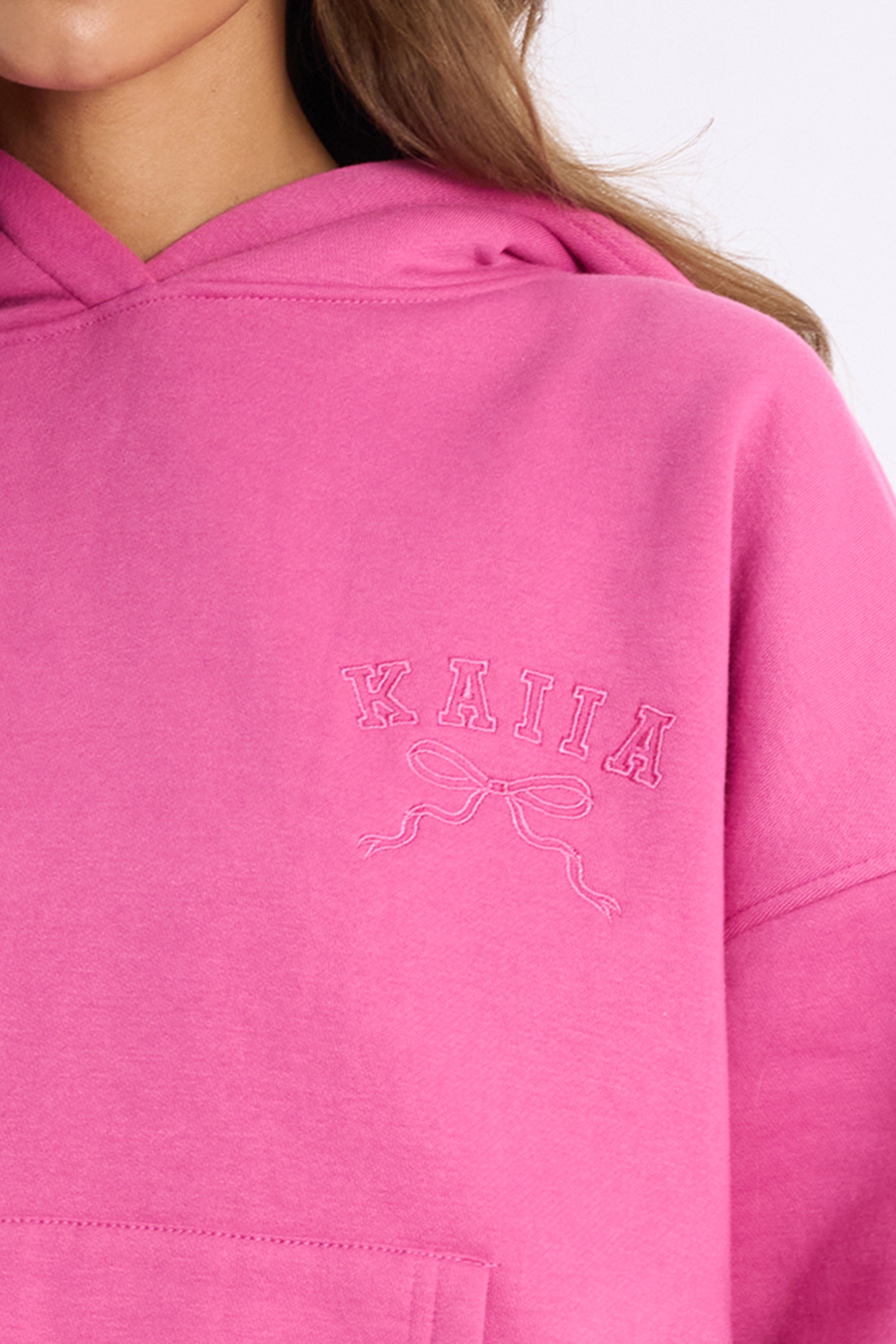 Kaiia Bow Embroidered Oversized Hoodie Bubblegum