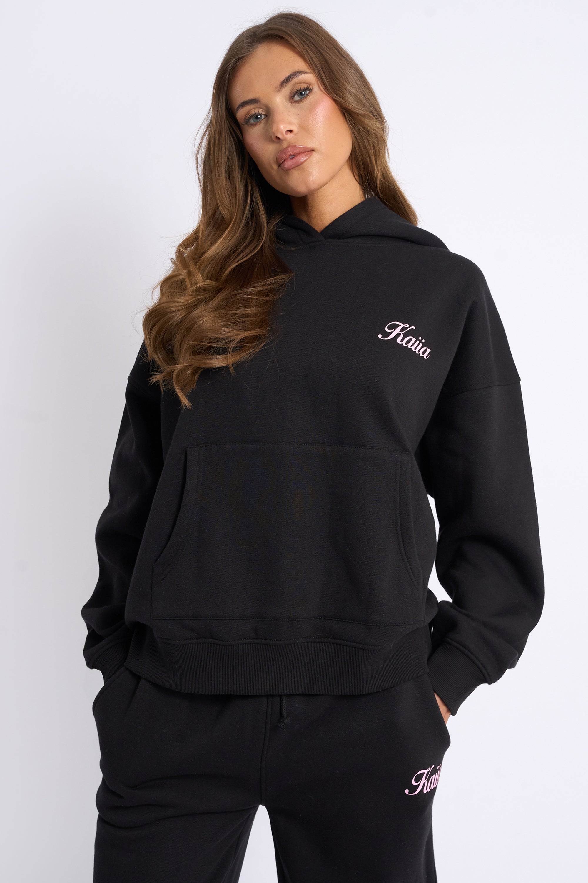 Kaiia Angel Graphic Oversized Hoodie Black & Pink