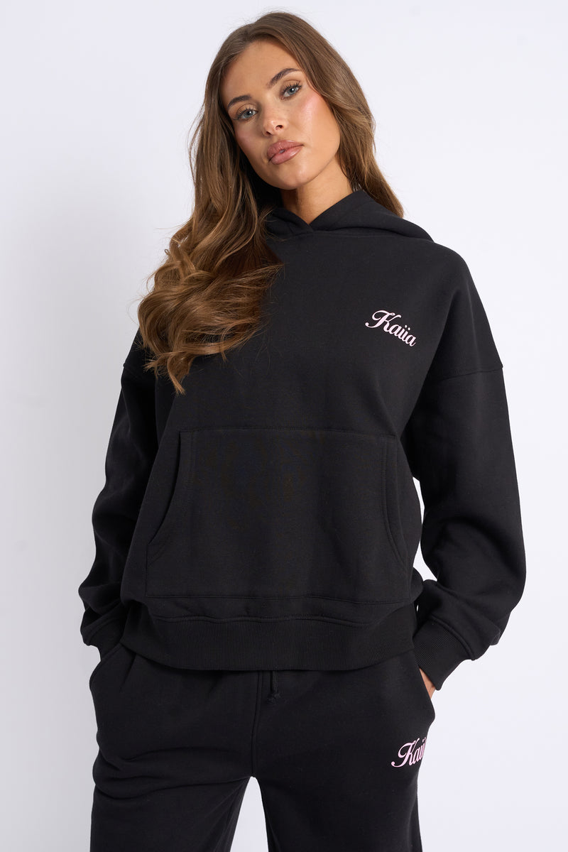 Kaiia Angel Graphic Oversized Hoodie Black & Pink