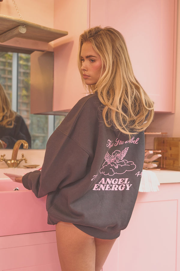 Kaiia Angel Graphic Oversized Hoodie Black & Pink