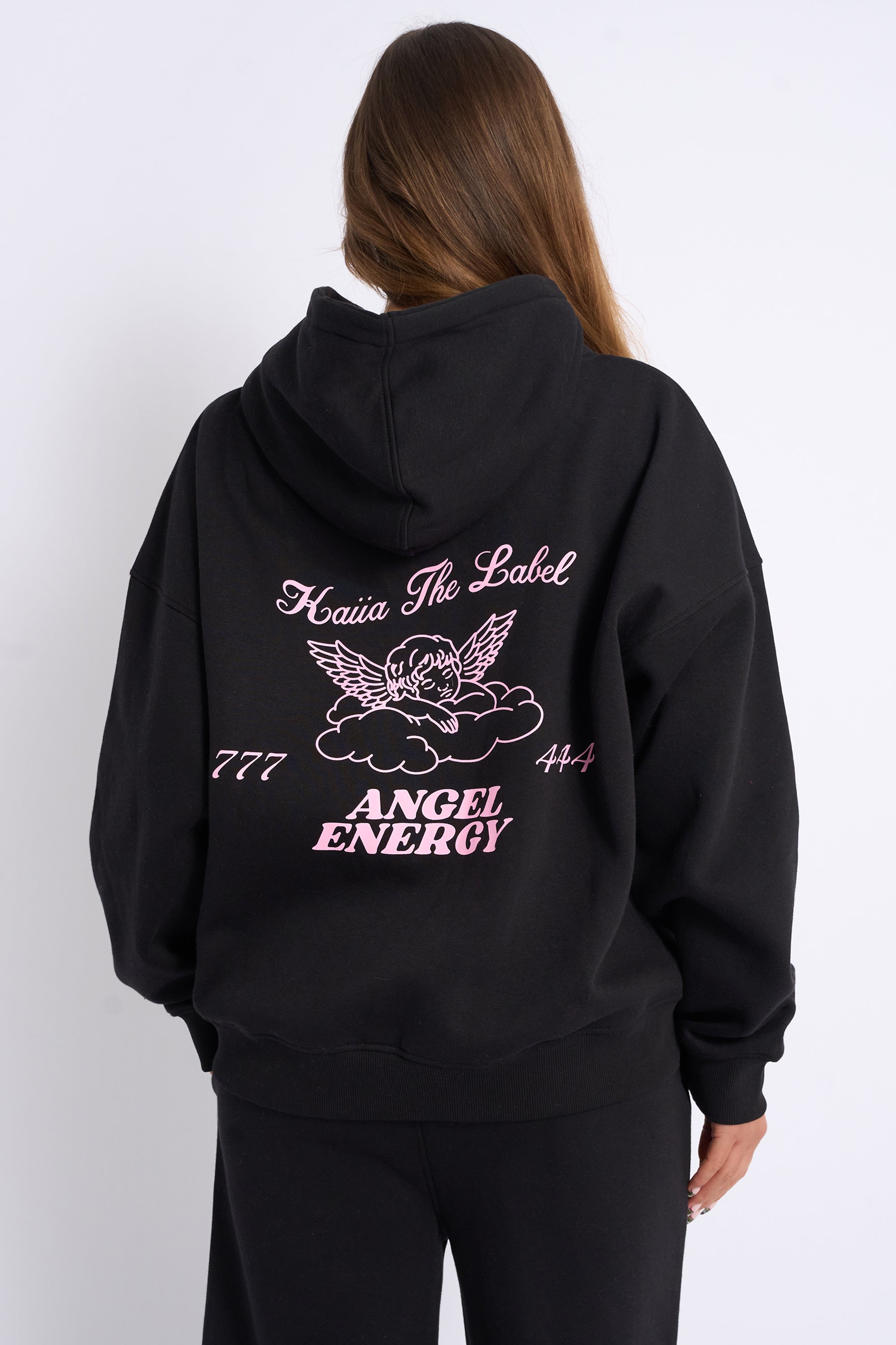 Kaiia Angel Graphic Oversized Hoodie Black & Pink