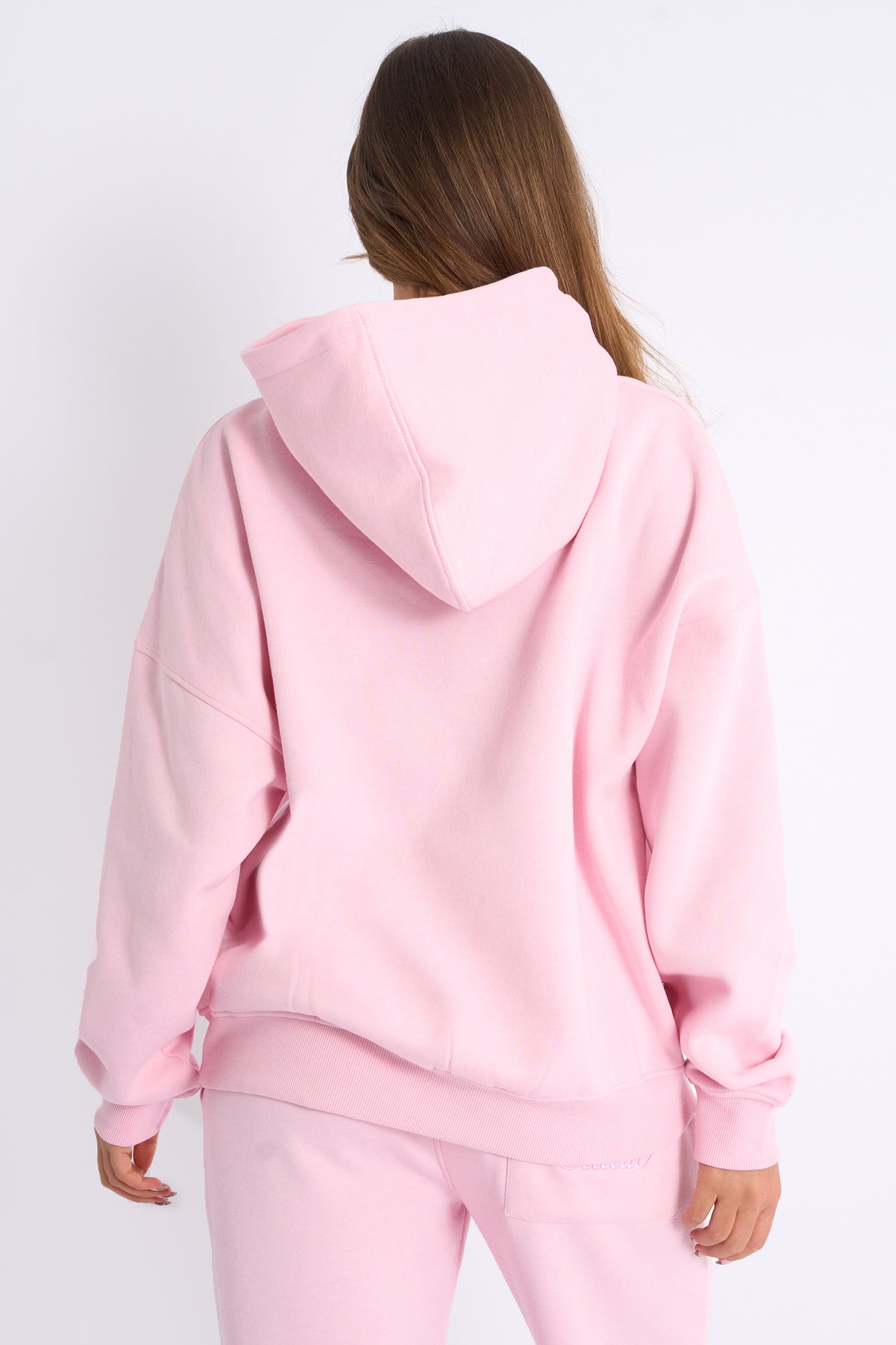 Kaiia Studio Borg Script Logo Oversized Hoodie Baby Pink