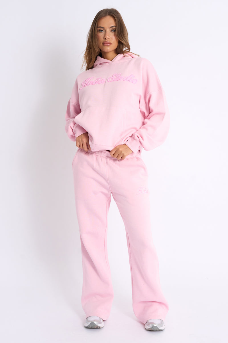 Kaiia Studio Borg Script Logo Oversized Hoodie Baby Pink