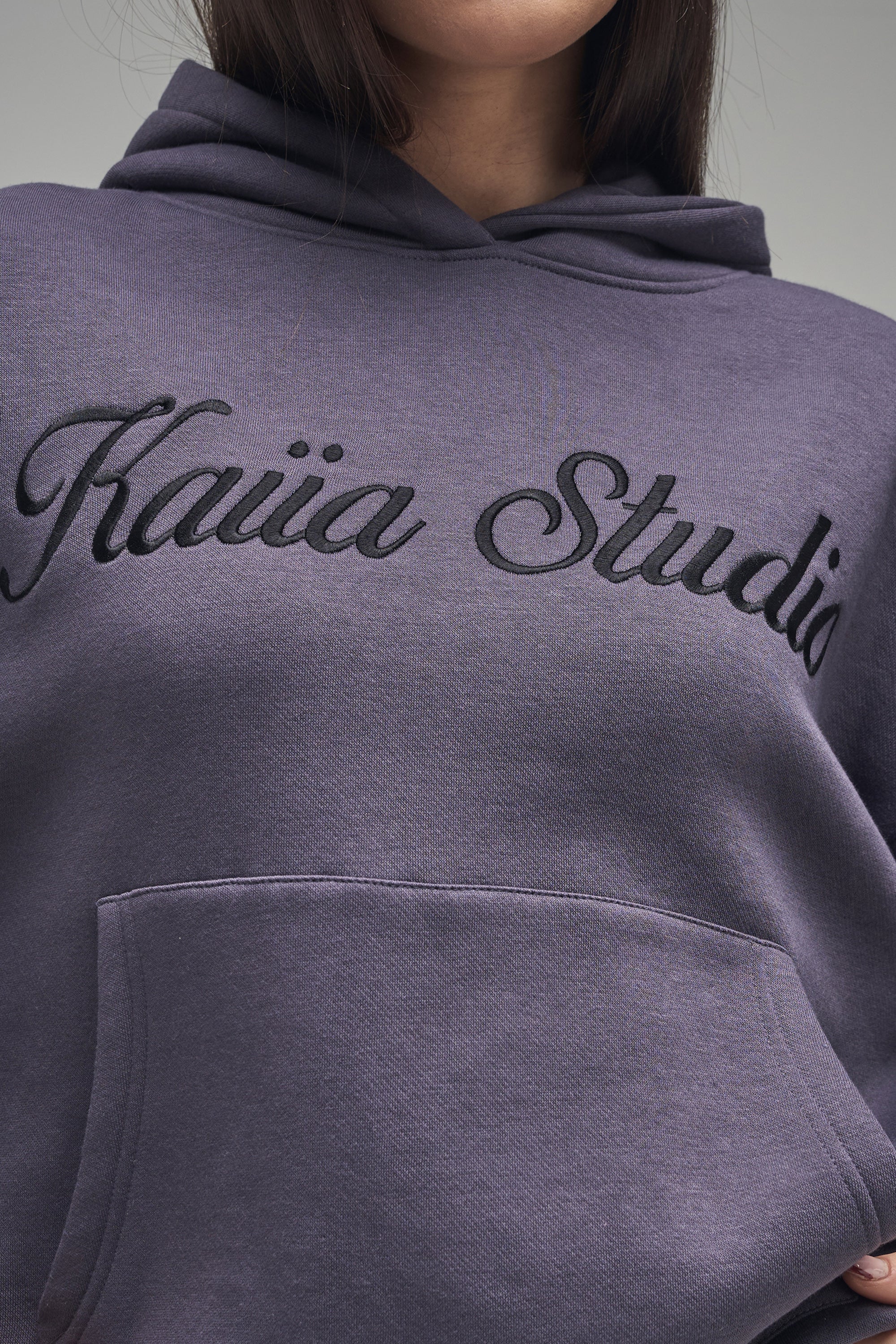 Kaiia Studio Script Logo Oversized Hoodie Dark Grey