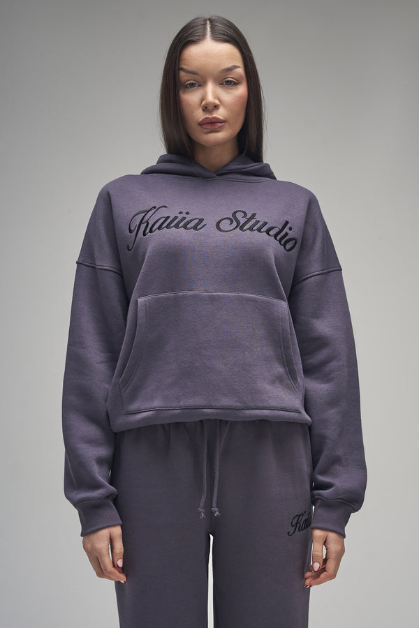 Kaiia Studio Script Logo Oversized Hoodie Dark Grey