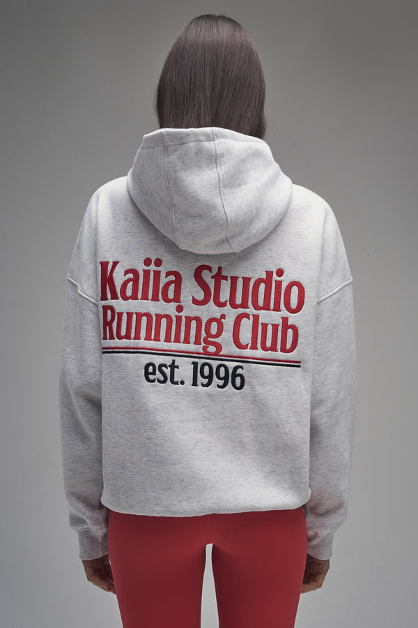 Kaiia Running Club Logo Oversized Hoodie Light Grey Marl & Red