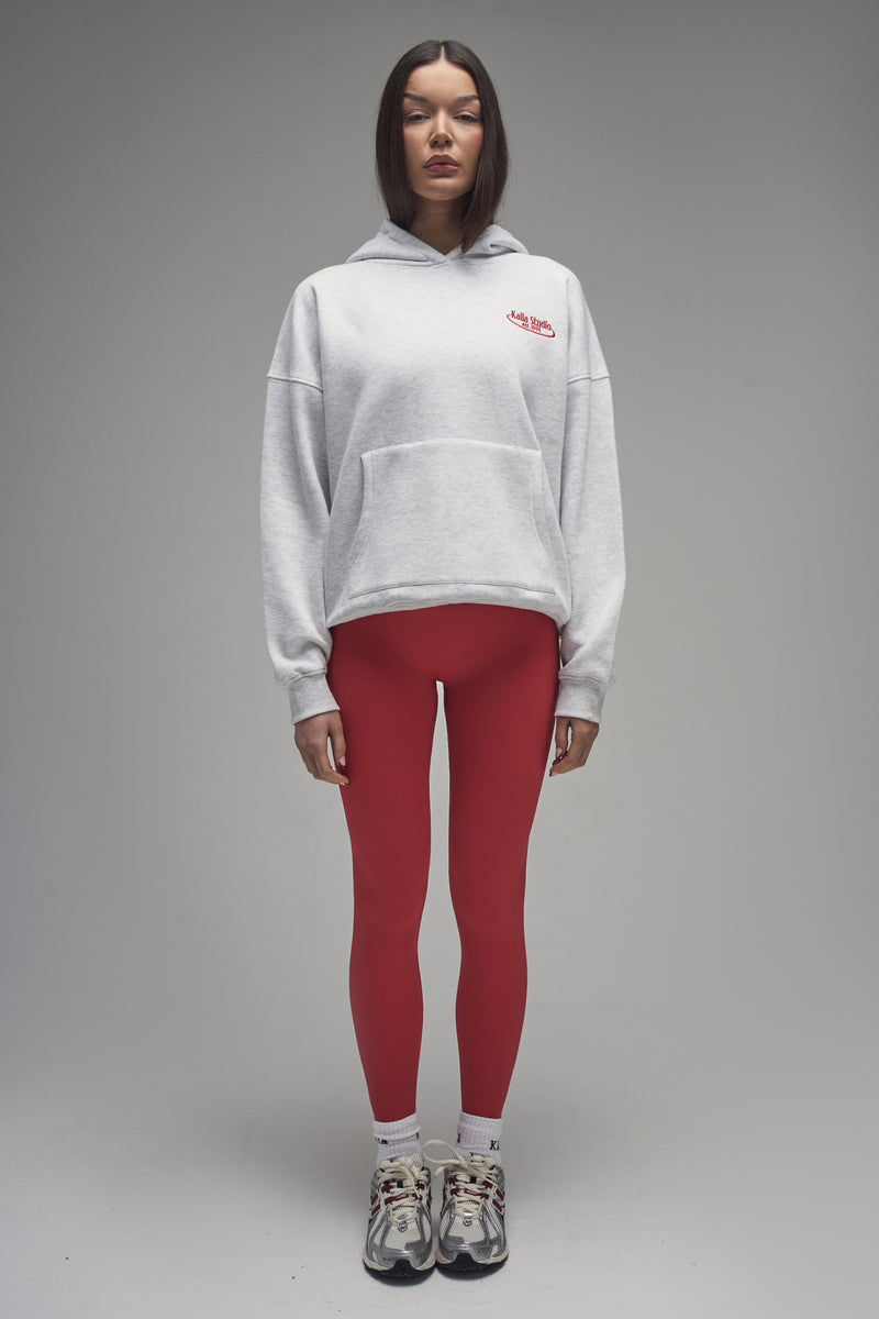 Kaiia Running Club Logo Oversized Hoodie Light Grey Marl & Red