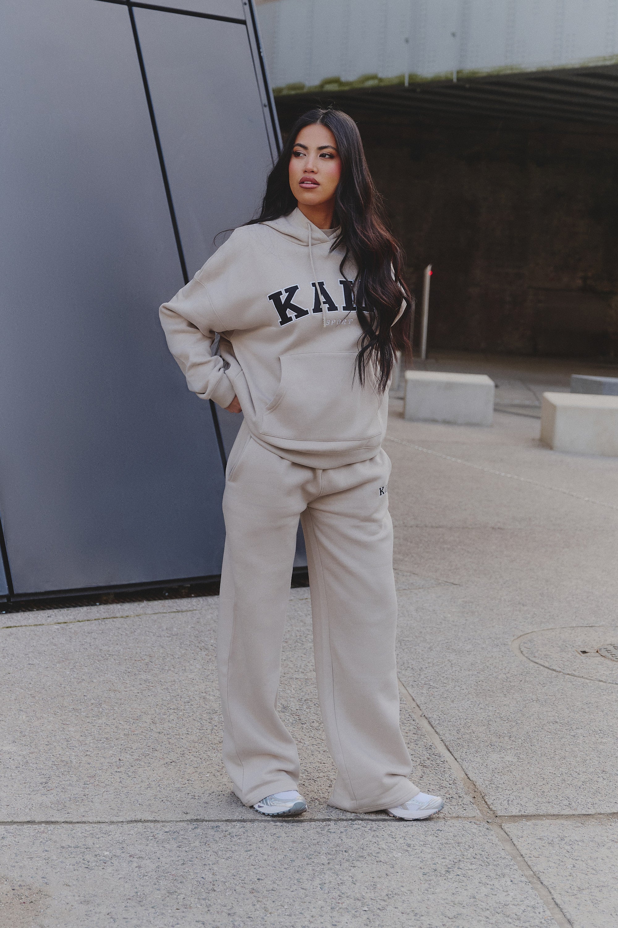 Kaiia Logo Wide Leg Joggers Almond