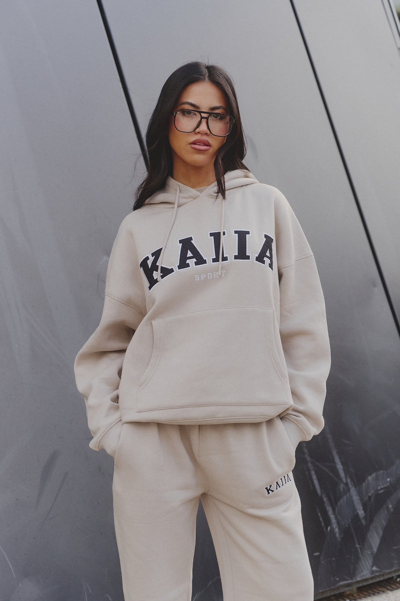 Kaiia Slogan Oversized Hoodie Almond