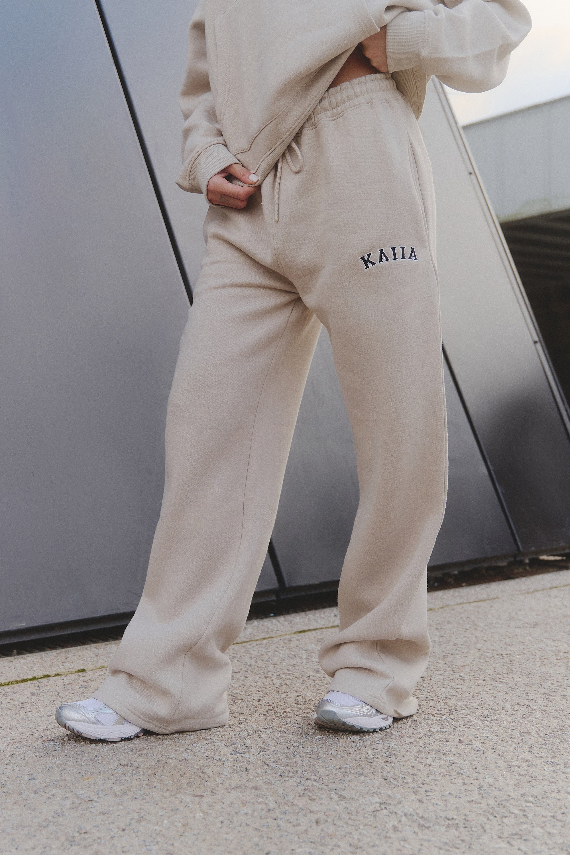 Kaiia Logo Wide Leg Joggers Almond