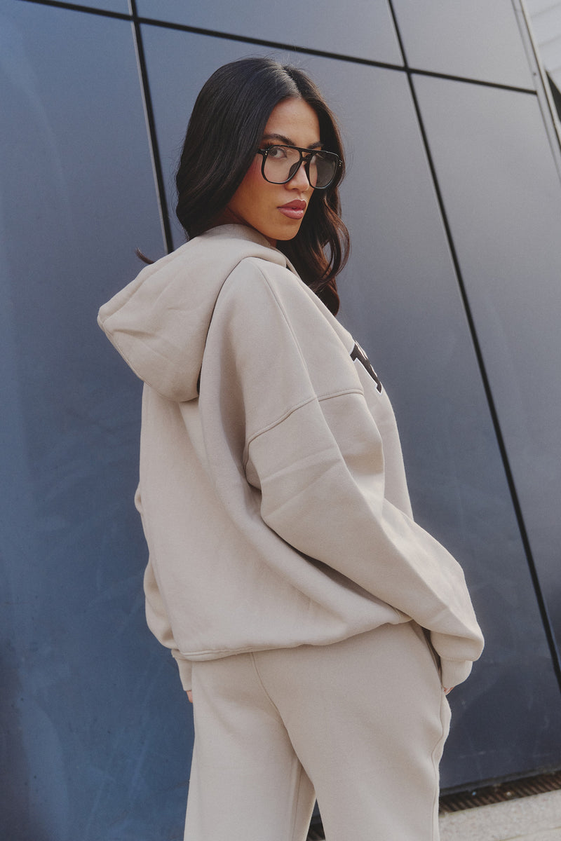 Kaiia Slogan Oversized Hoodie Almond