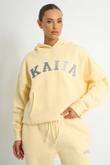 Kaiia Slogan Oversized Hoodie Soft Yellow & Grey