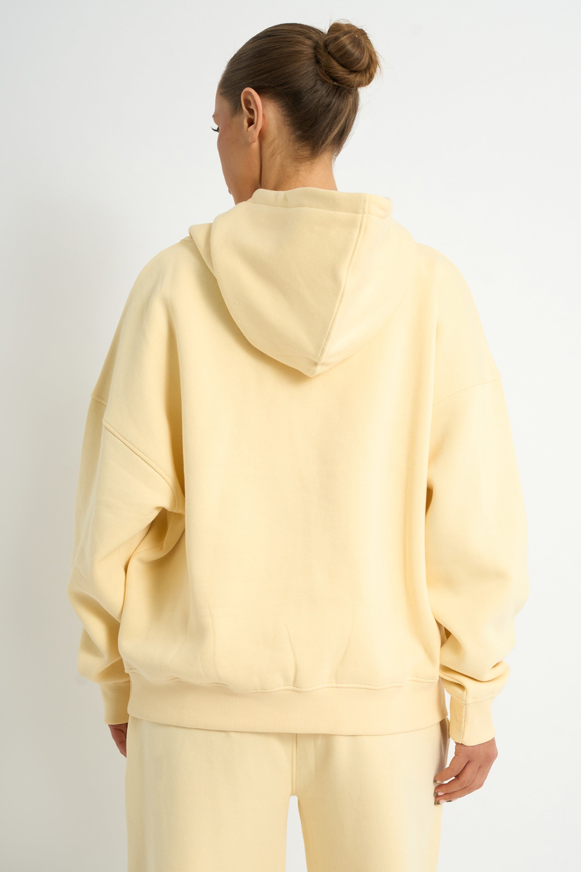 Kaiia Slogan Oversized Hoodie Soft Yellow & Grey