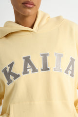 Kaiia Slogan Oversized Hoodie Soft Yellow & Grey