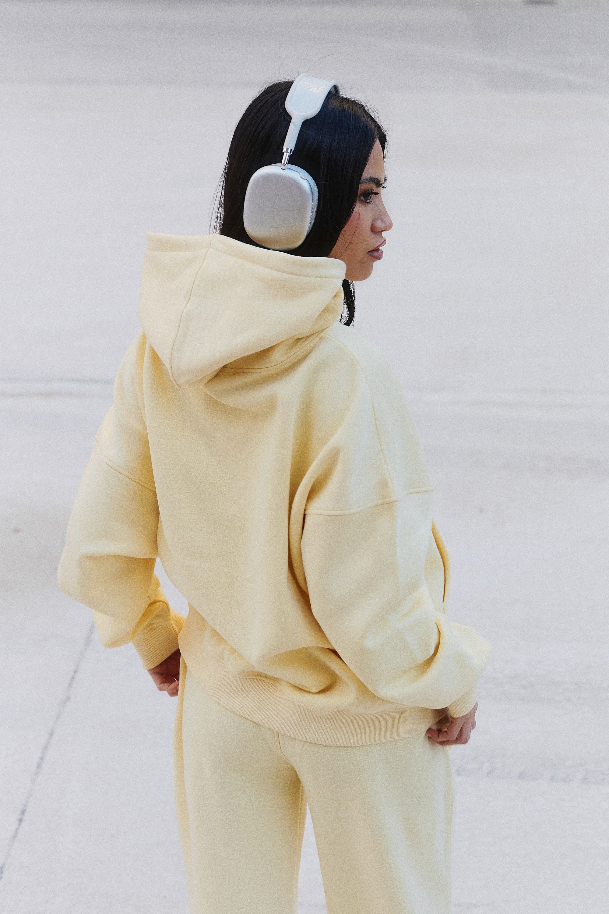 Kaiia Slogan Oversized Hoodie Soft Yellow & Grey