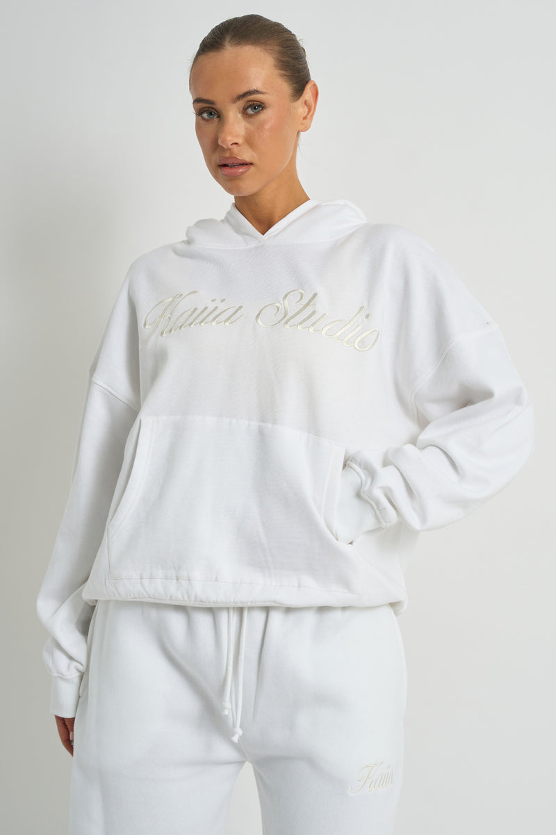 Kaiia Studio Script Logo Oversized Hoodie White