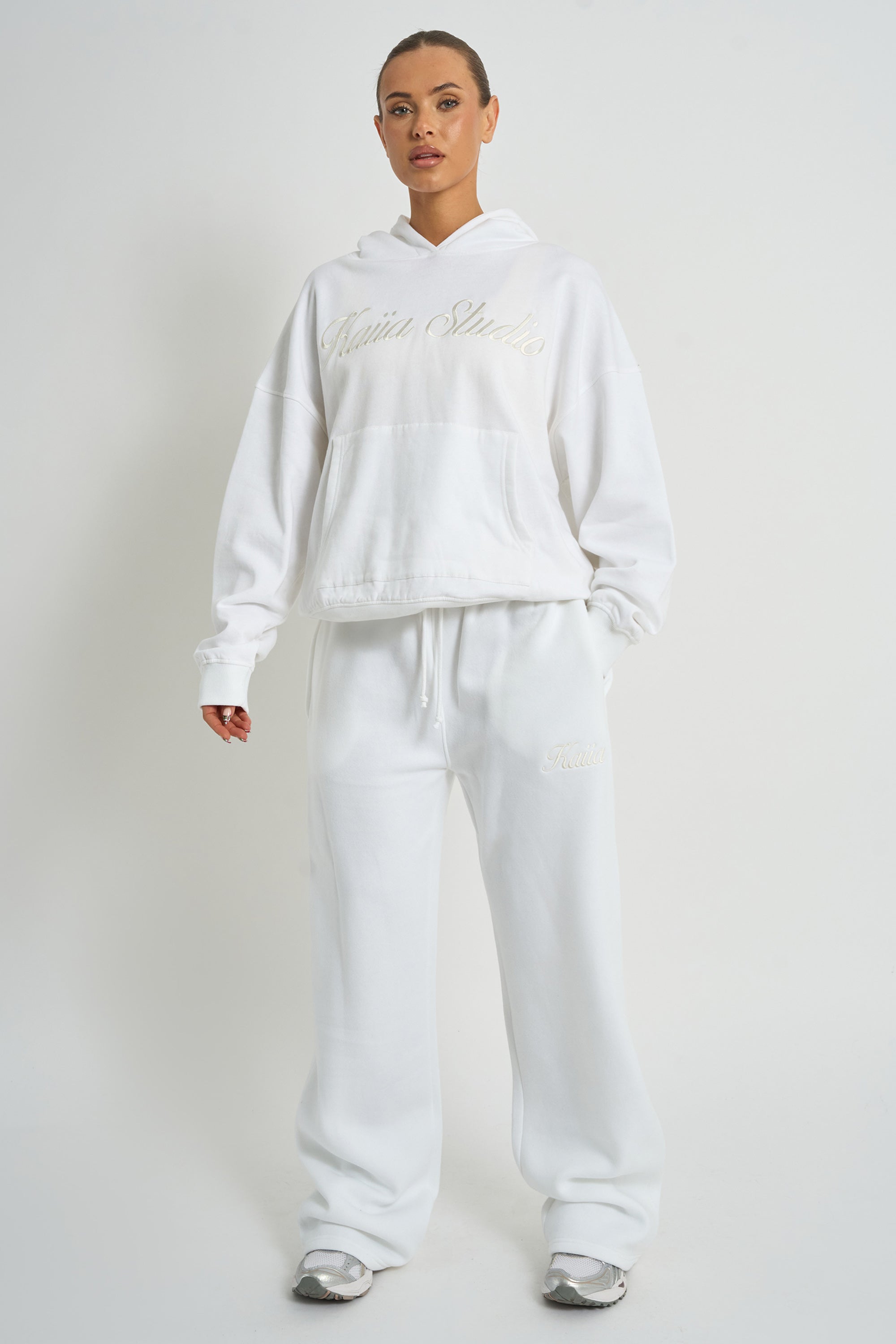 Kaiia Studio Script Logo Oversized Hoodie White