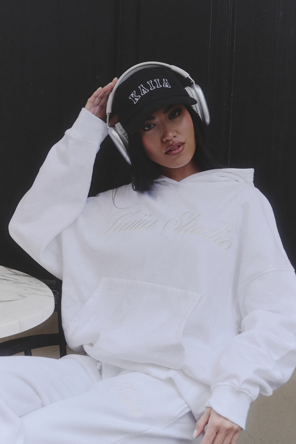 Kaiia Studio Script Logo Oversized Hoodie White