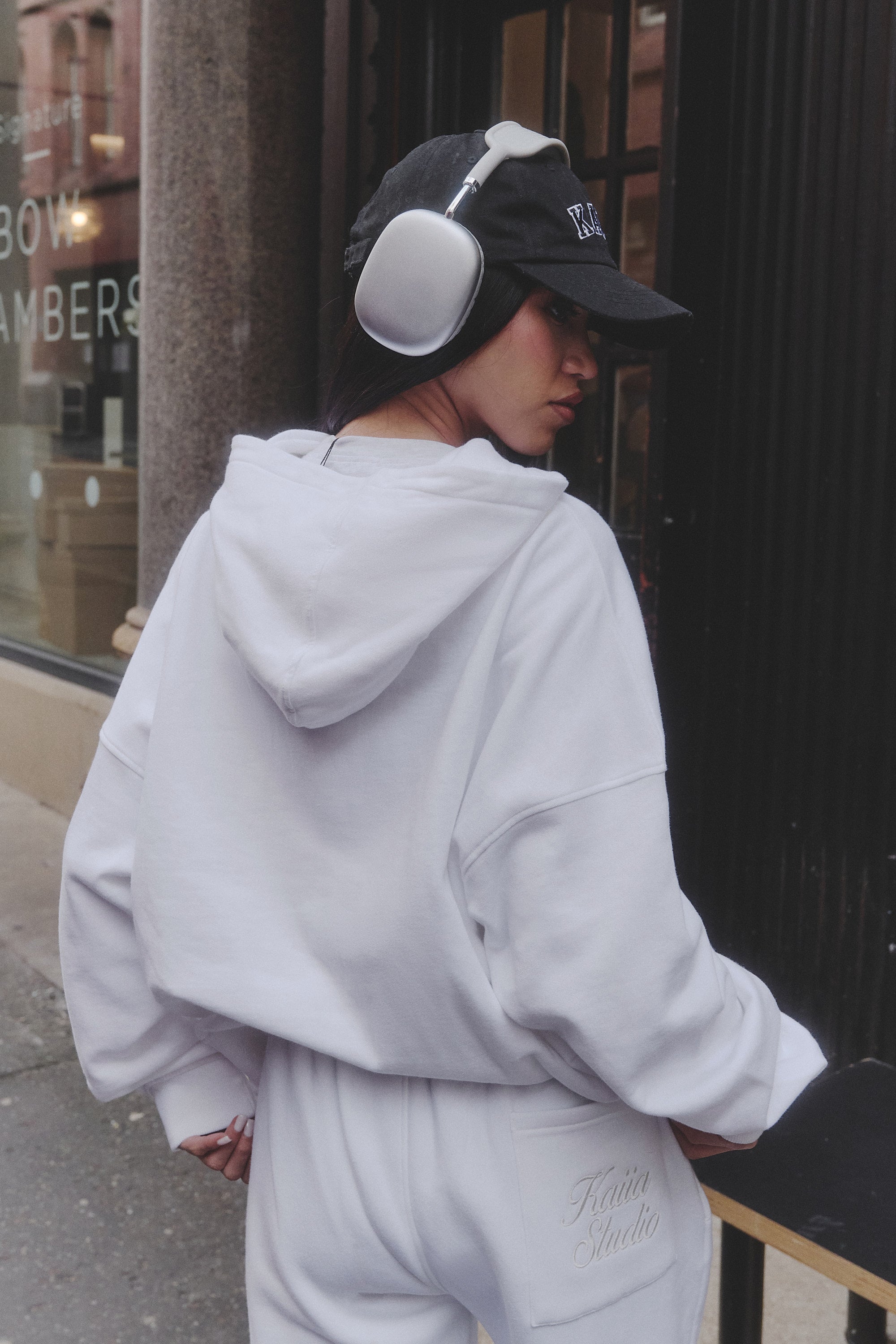 Kaiia Studio Script Logo Oversized Hoodie White