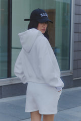 Kaiia Slogan Zip Through Oversized Hoodie White