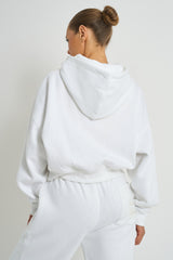 Kaiia Slogan Zip Through Oversized Hoodie White