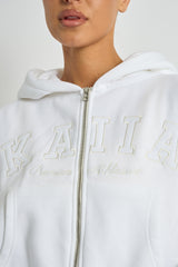 Kaiia Slogan Zip Through Oversized Hoodie White