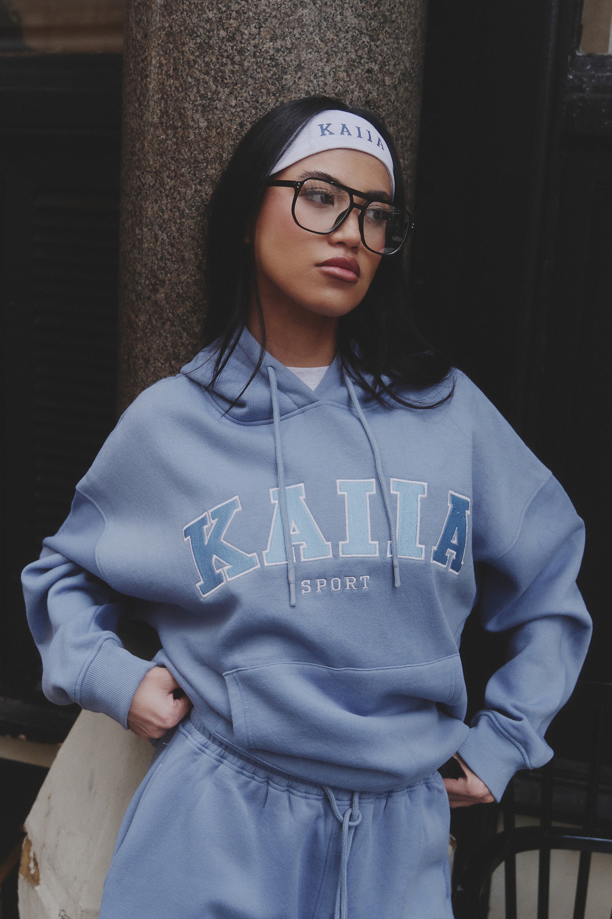 Kaiia Sport Logo Oversized Hoodie Vintage Blue