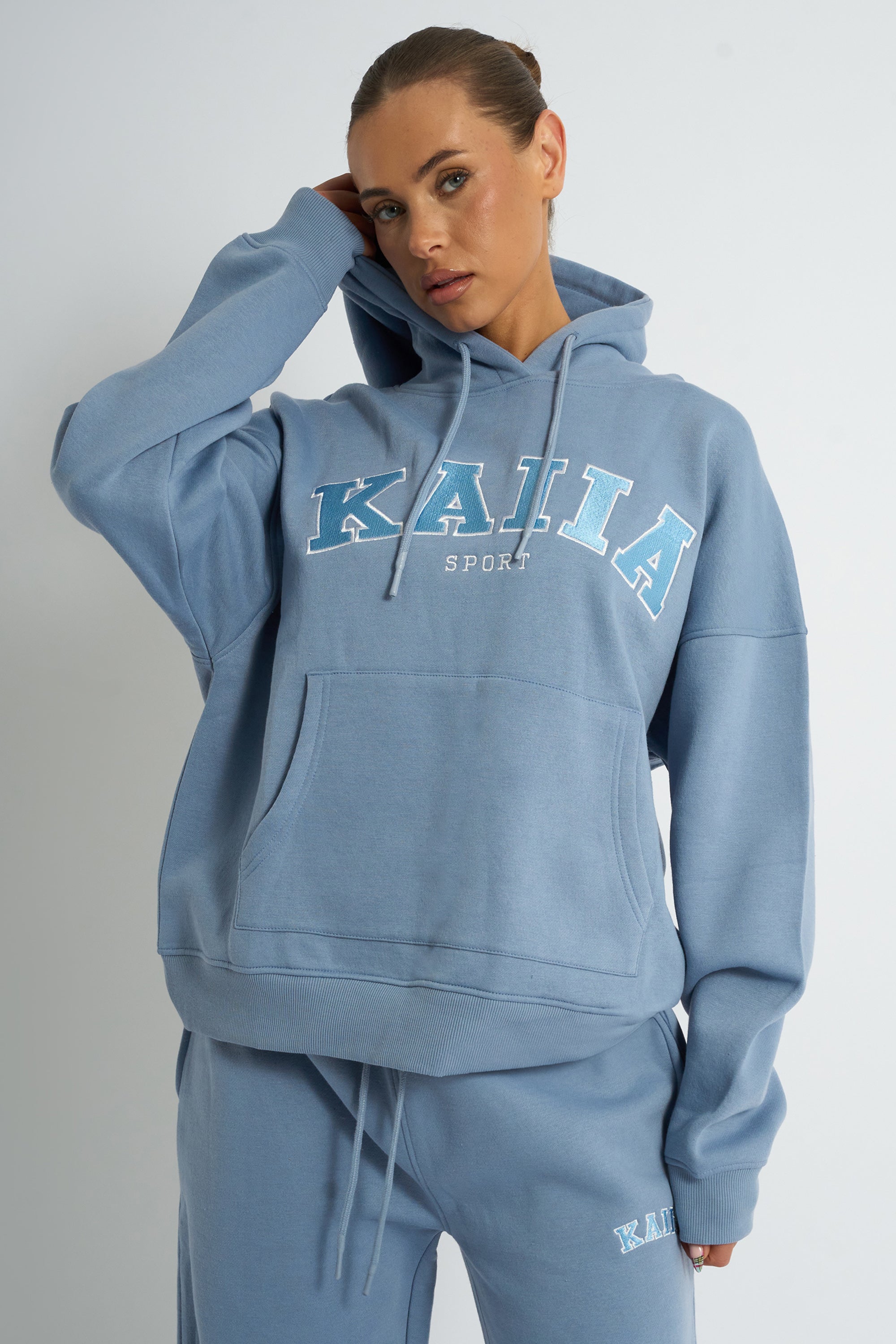 Kaiia Sport Logo Oversized Hoodie Vintage Blue