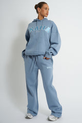 Kaiia Sport Logo Oversized Hoodie Vintage Blue