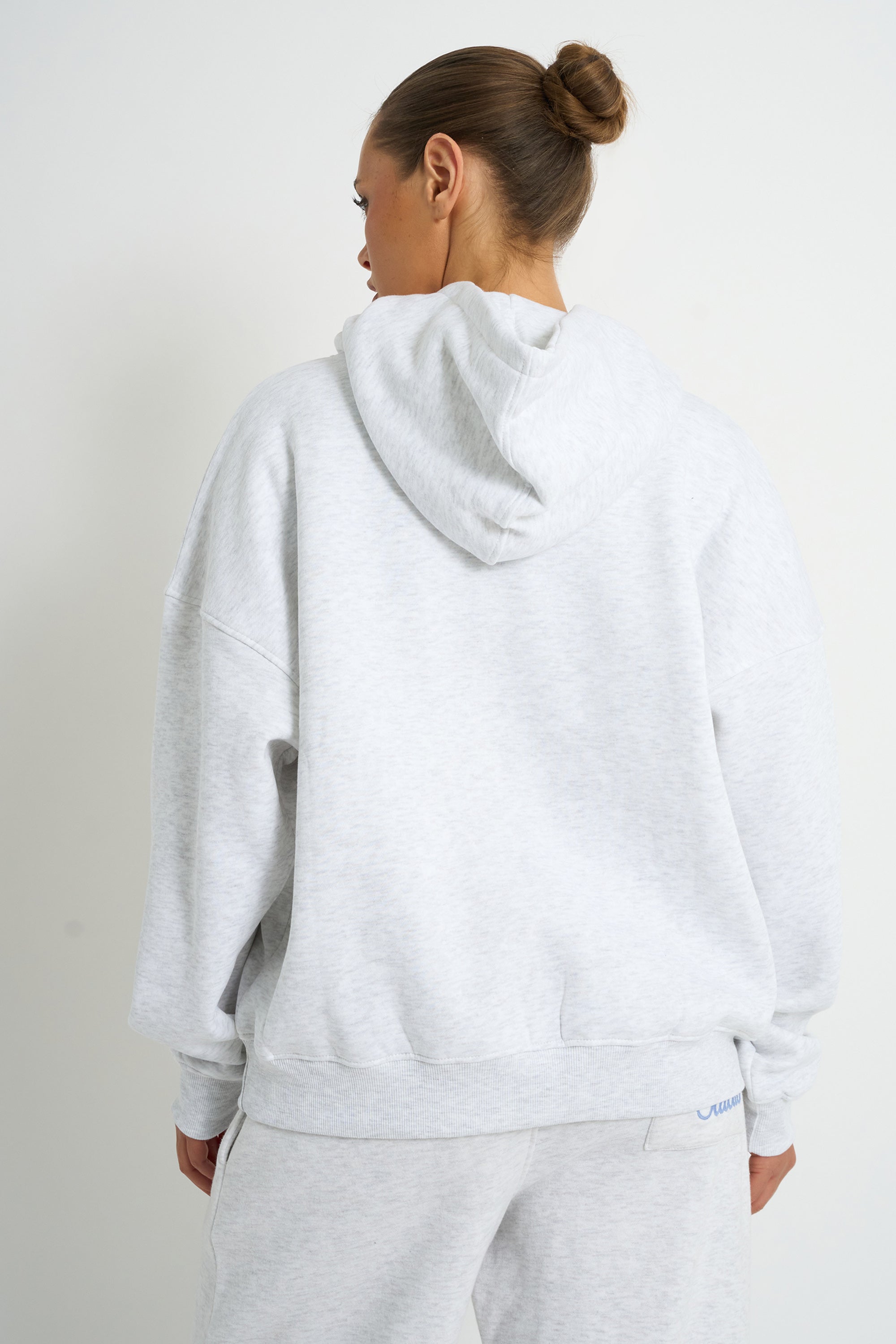 Kaiia Borg Script Logo Oversized Hoodie Light Grey Marl & Vintage Blue