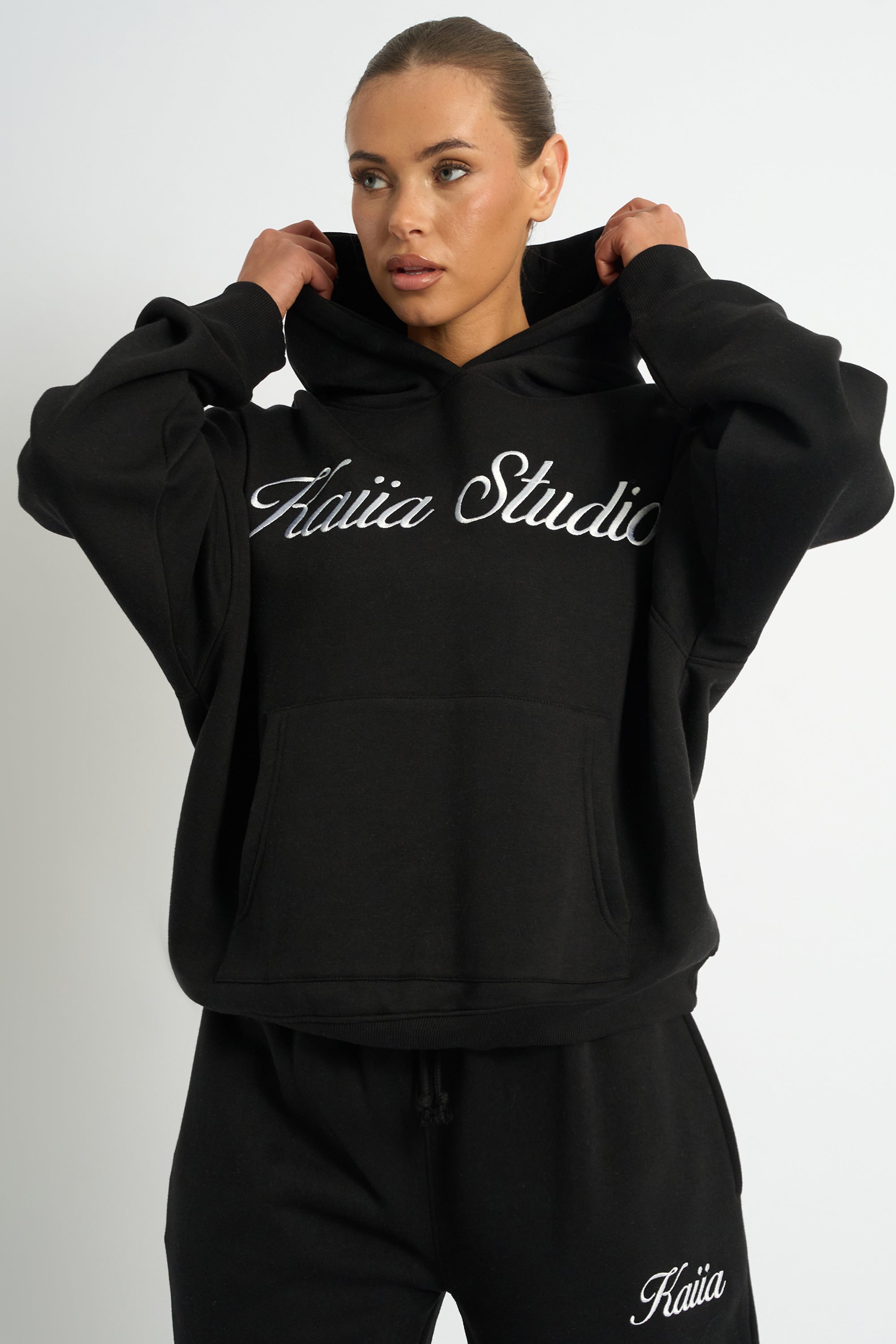 Kaiia Script Logo Oversized Hoodie Black