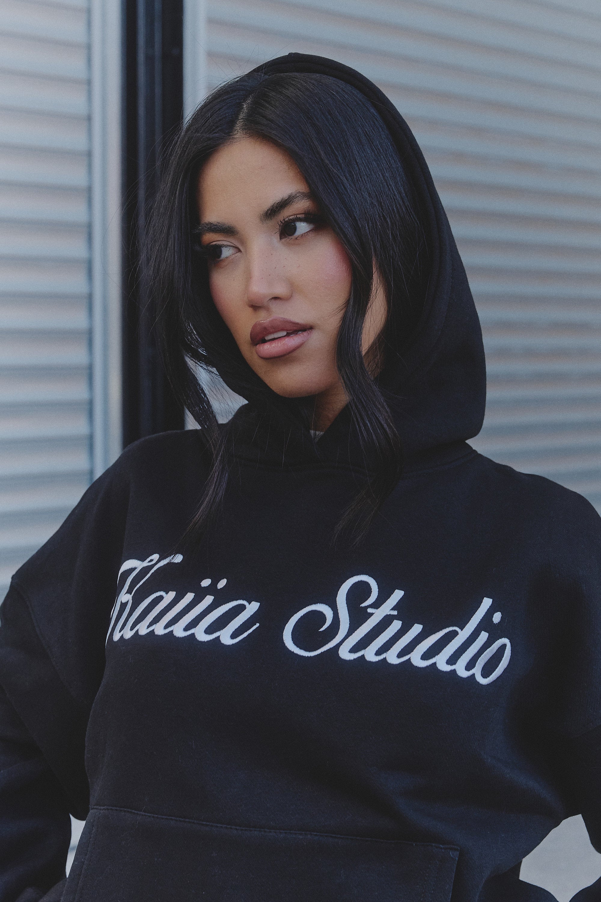 Kaiia Script Logo Oversized Hoodie Black