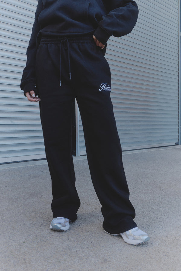 Kaiia Script Logo Wide Leg Joggers Black