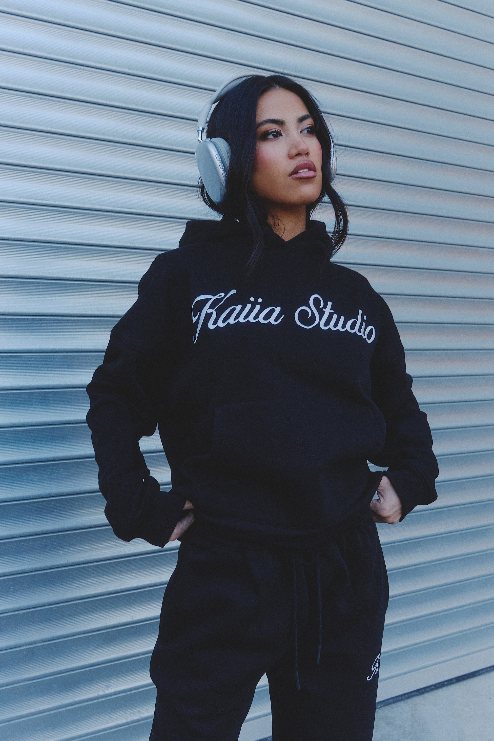 Kaiia Script Logo Oversized Hoodie Black